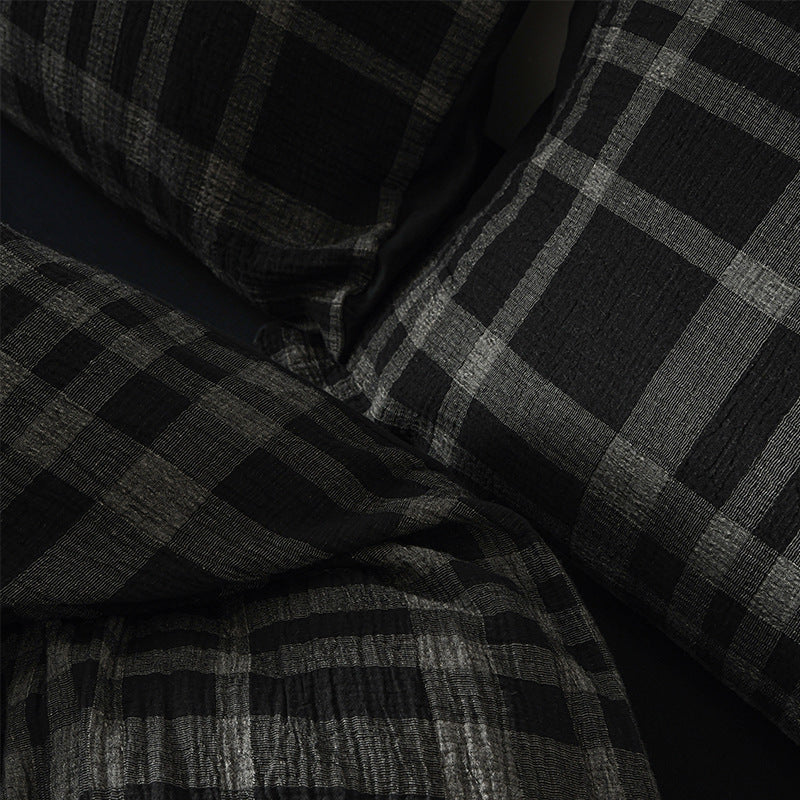 Black Plaid Cotton Muslin Bedding Set