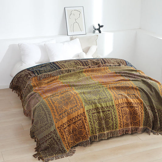 Cotton Jacquard Throw Blanket with Fringe - StuffedHome