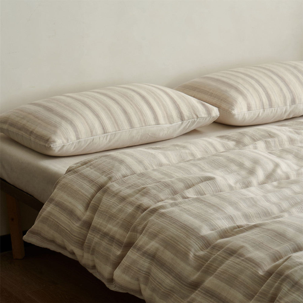 Striped Cotton and Linen Bedding Set - StuffedHome