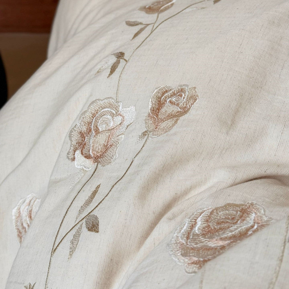 Embroidered Rose Cotton Linen Bedding Set