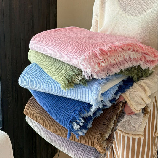 Ombre Cotton Muslin Throw Blanket with Fringe