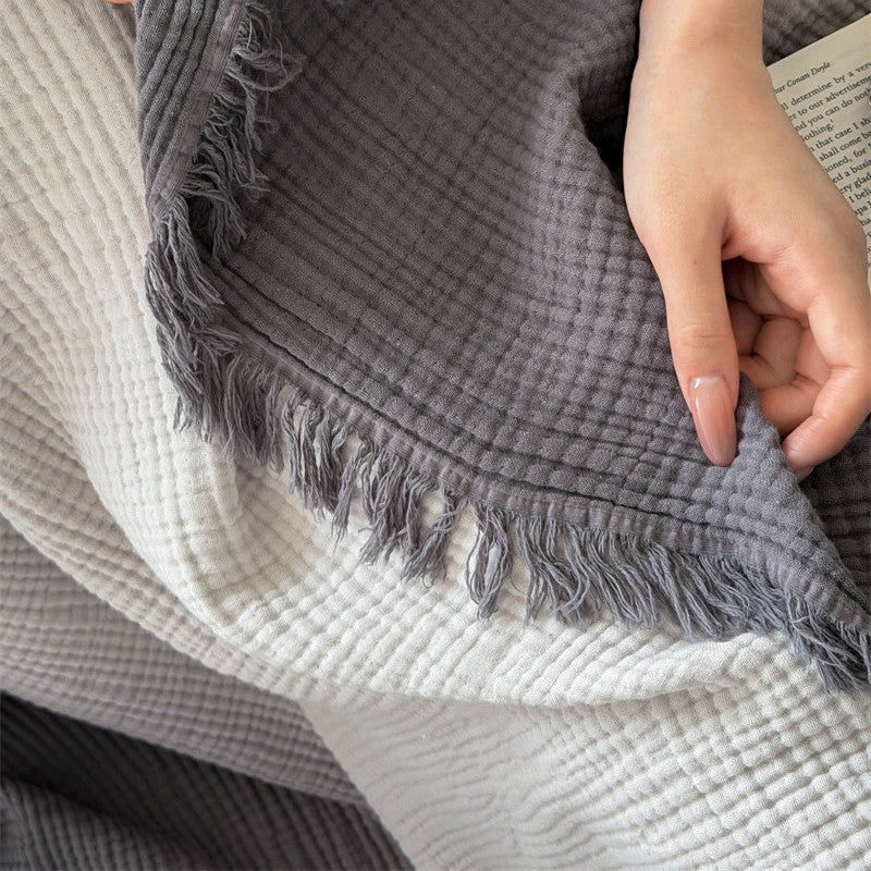 Ombre Cotton Muslin Throw Blanket with Fringe