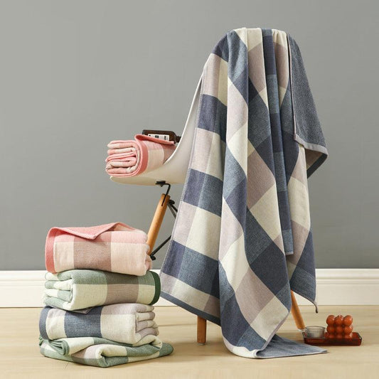 Plaid Bathroom Towel Sets Cotton - StuffedHome