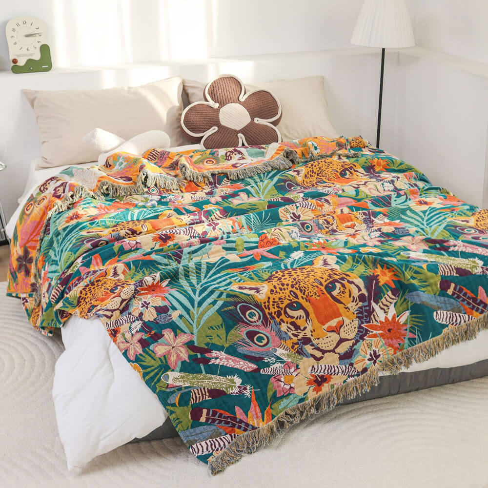 Jaguar Jungle Throw Blanket – Cotton Jacquard