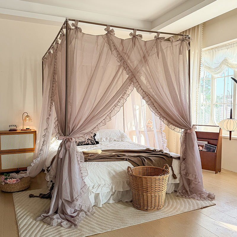 Romantic Ruffled Bed Canopy Curtains for 4-Poster Beds