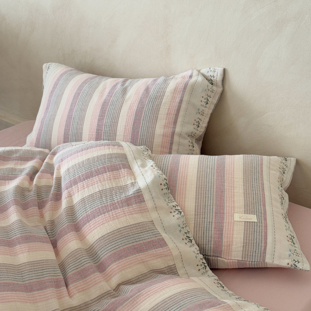 Striped Cotton Gauze Duvet Cover Set – Soft Pink