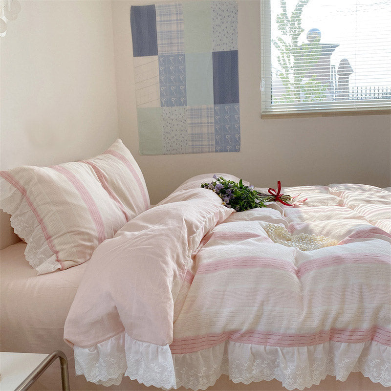 Fresh Pastel Stripe Bedding Set - StuffedHome