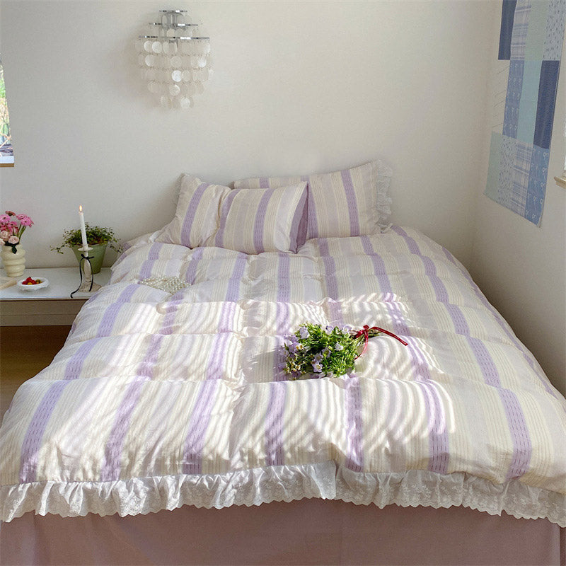 Fresh Pastel Stripe Bedding Set - StuffedHome
