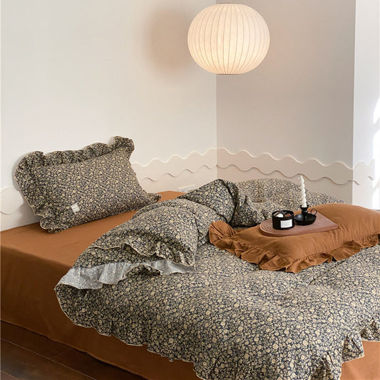 Vintage Floral Ruffle Bedding Set – Cotton Muslin