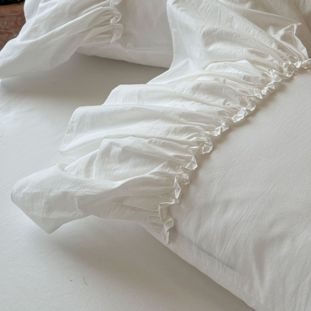 White Cotton Bed Skirt with Lace Trim