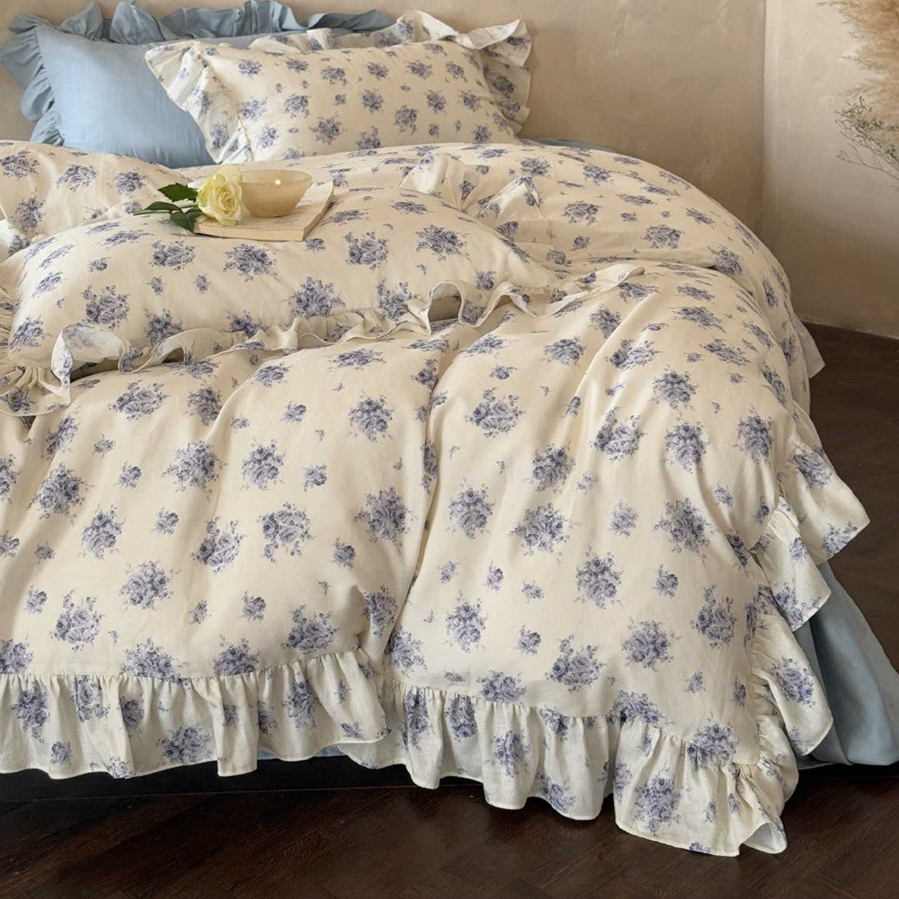 Blue Floral Cotton Bedding set - StuffedHome