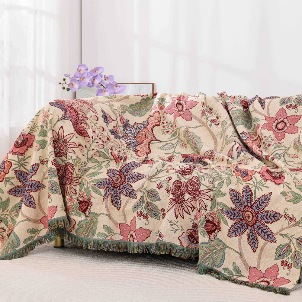 Boho Floral Throw Blanket wtih Tassel - StuffedHome