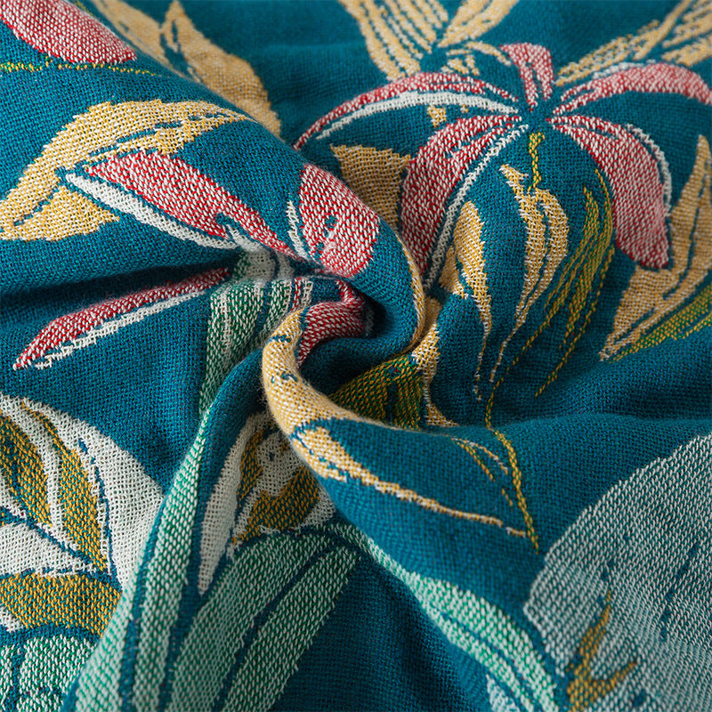 Close-up of cotton jacquard weave showing floral yarn detail
