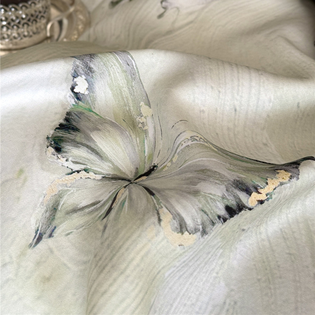 Close-up of butterfly print on TENCEL comforter – soft, breathable bedding