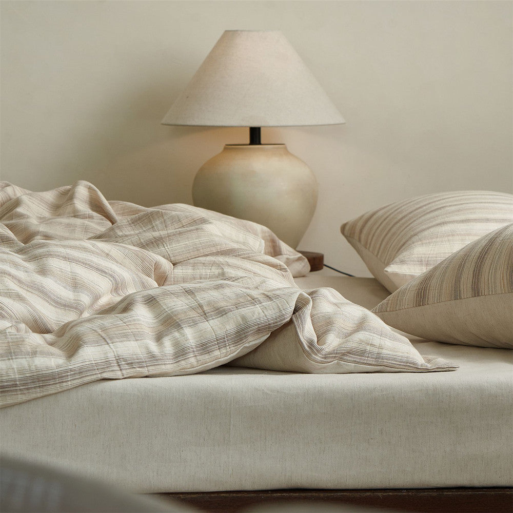 Striped Cotton and Linen Bedding Set - StuffedHome