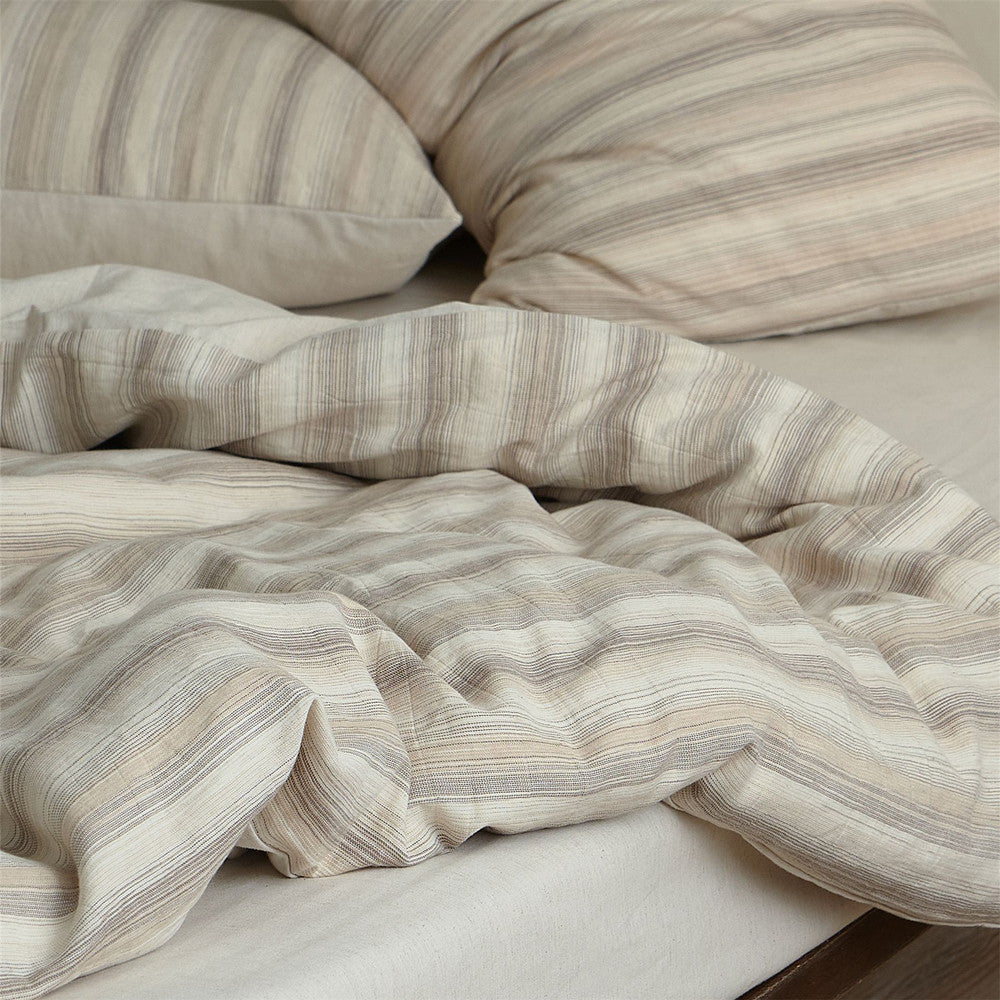Striped Cotton and Linen Bedding Set - StuffedHome