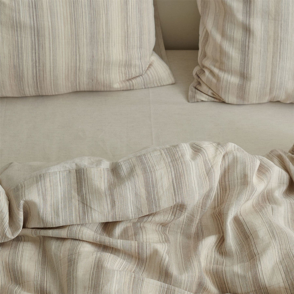 Striped Cotton and Linen Bedding Set - StuffedHome