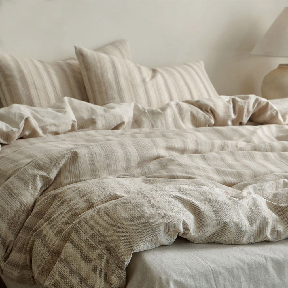 Striped Cotton and Linen Bedding Set - StuffedHome