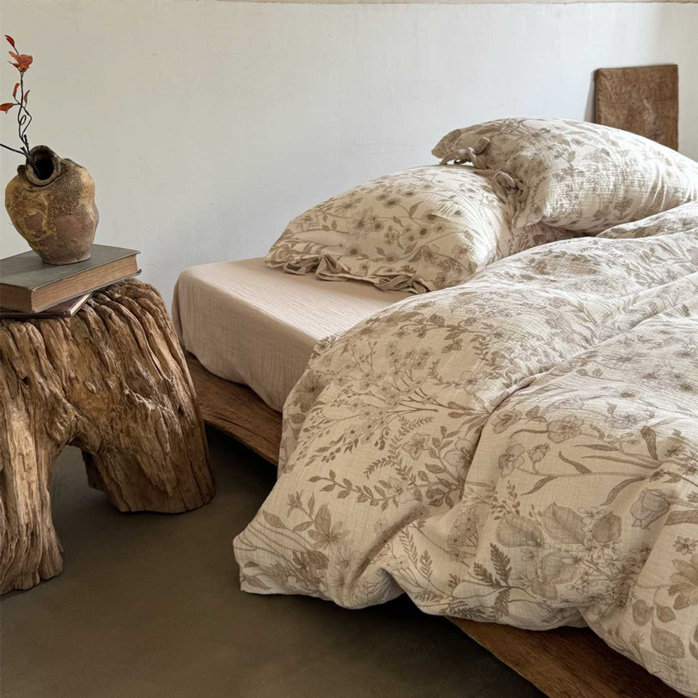Floral Cotton Bedding Set – Reversible with Solid Back - StuffedHome