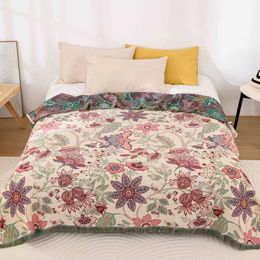 Boho Floral Throw Blanket wtih Tassel - StuffedHome