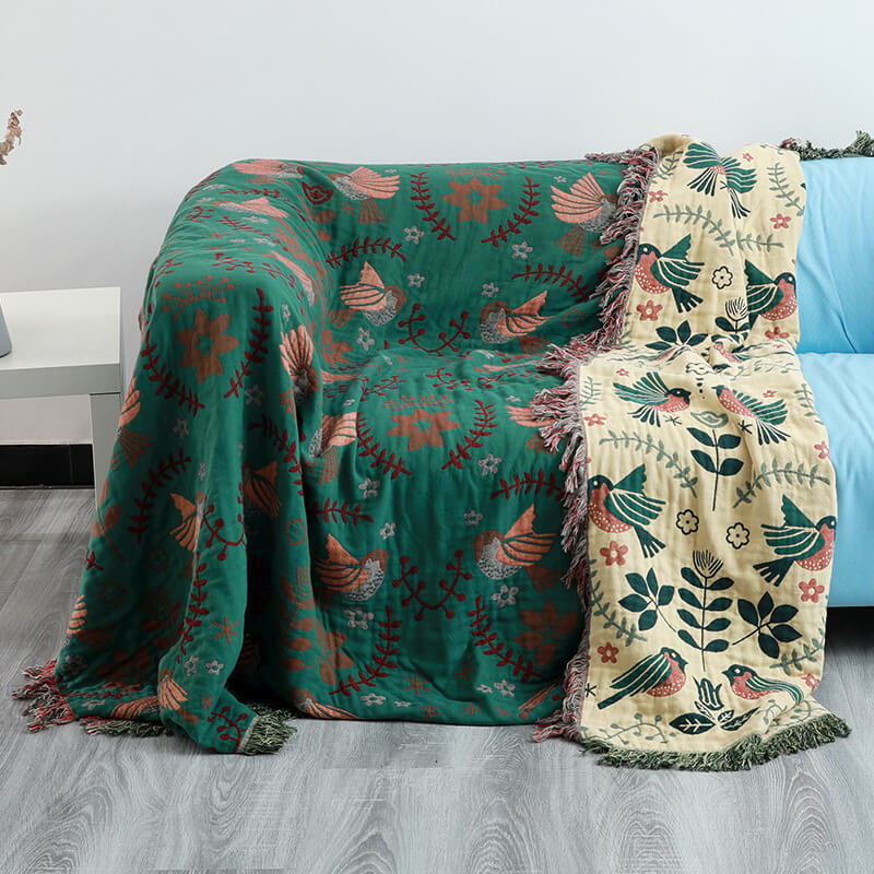 Floral Throw Blanket Green - StuffedHome