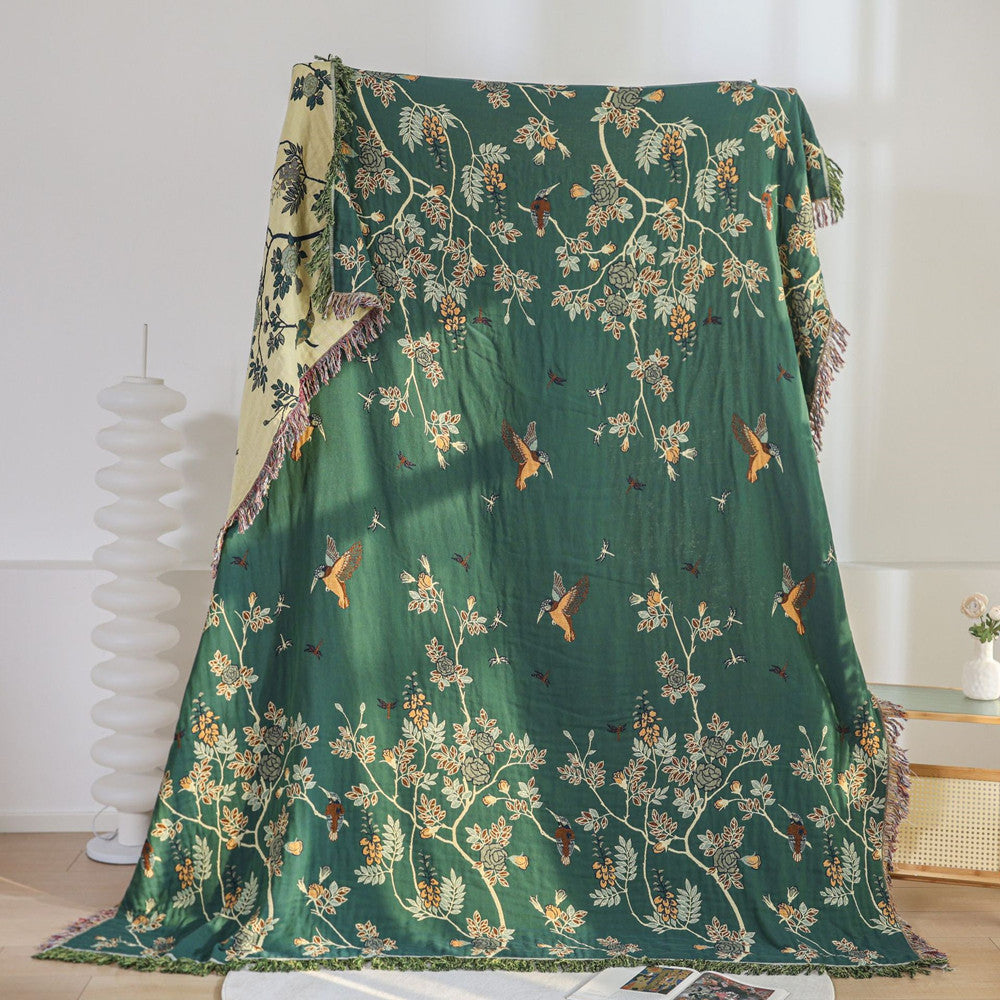 Botanical hummingbird throw fully displayed hanging