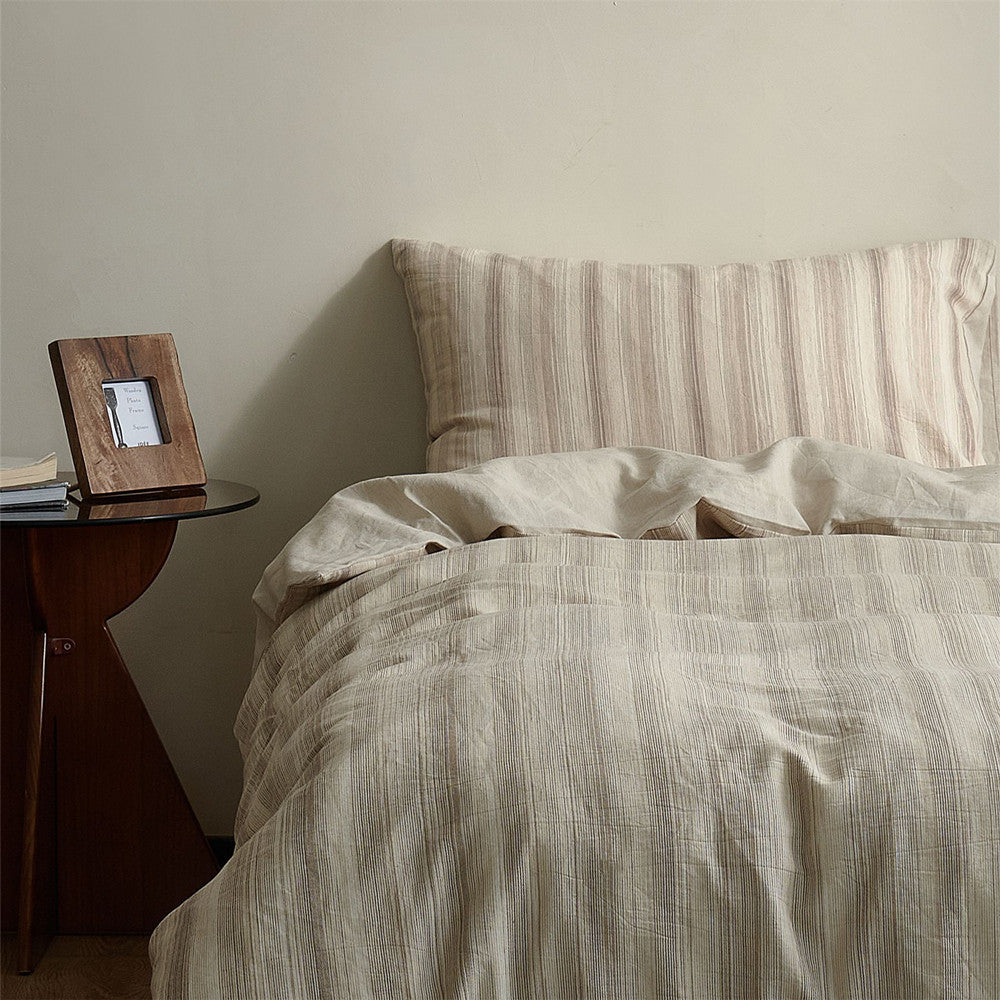 Striped Cotton and Linen Bedding Set - StuffedHome