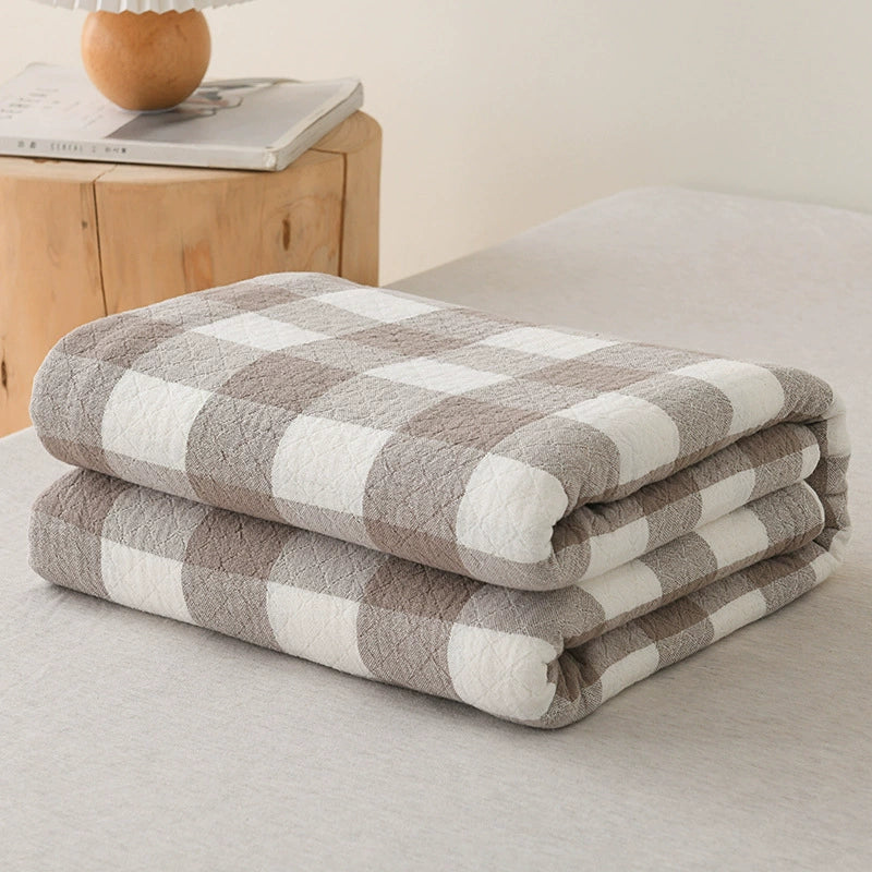 Plaid Cotton Muslin Bed Blanket - StuffedHome