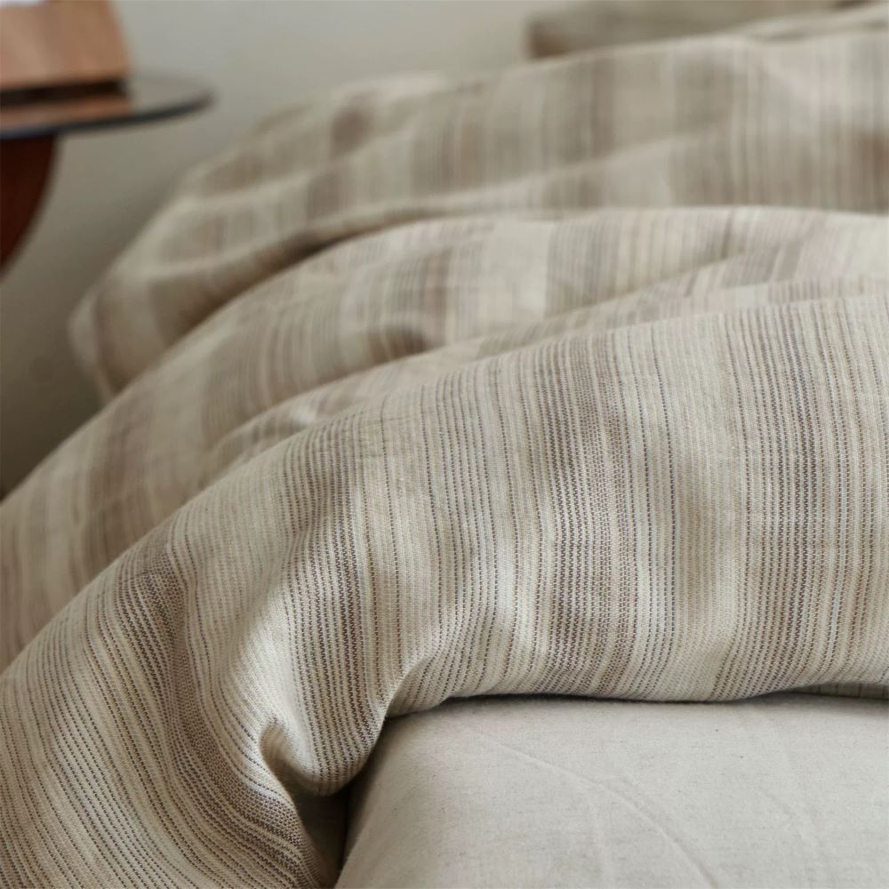 Striped Cotton and Linen Bedding Set - StuffedHome