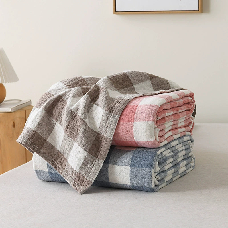 Plaid Cotton Muslin Bed Blanket - StuffedHome