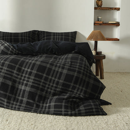 Black Plaid Cotton Muslin Bedding Set