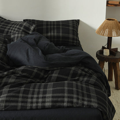 Black Plaid Cotton Muslin Bedding Set
