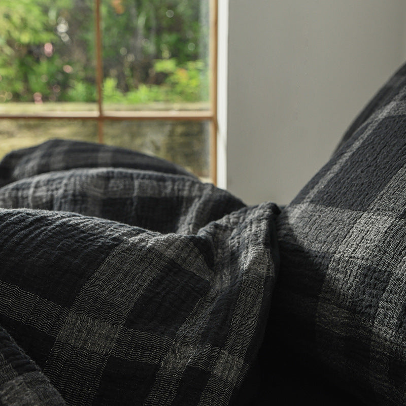 Black Plaid Cotton Muslin Bedding Set