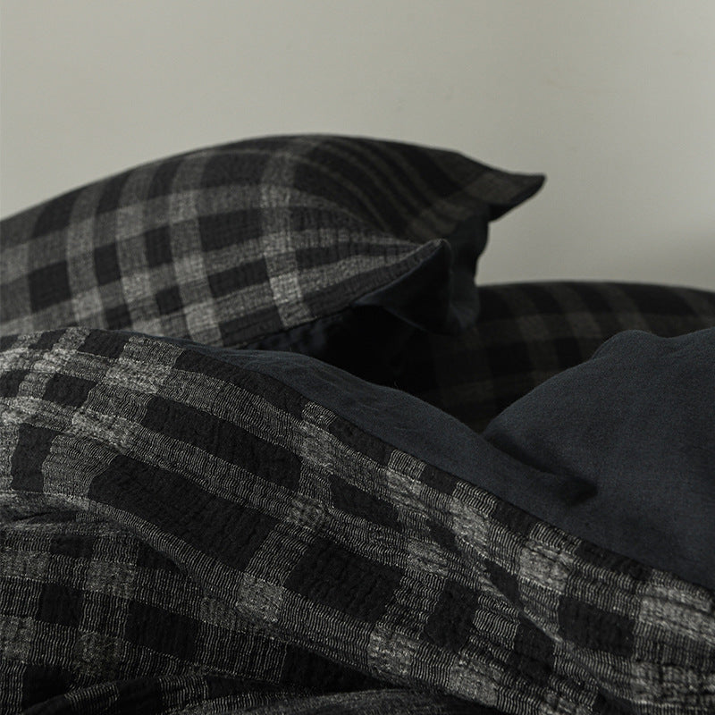 Black Plaid Cotton Muslin Bedding Set