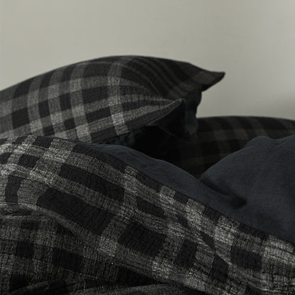 Black Plaid Cotton Muslin Bedding Set