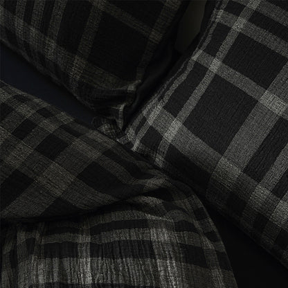 Black Plaid Cotton Muslin Bedding Set