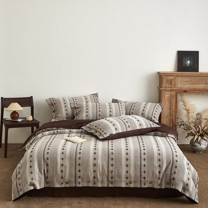 Boho cotton jacquard bedding set with geometric patterns in a cozy bedroom setting