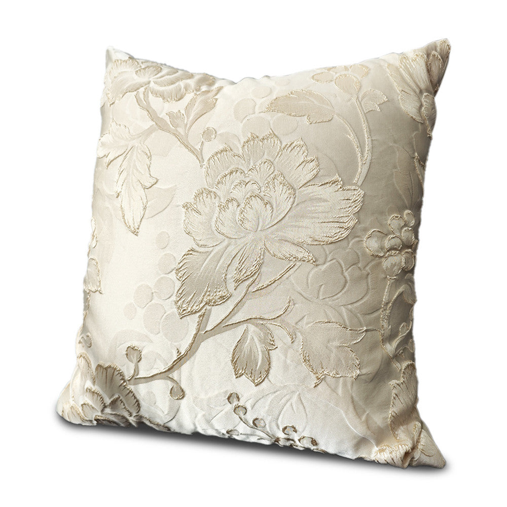 Champagne floral decorative pillow cover with elegant embroidered flowers from StuffedHome