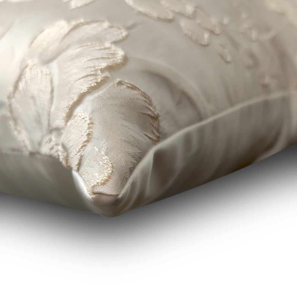Champagne floral decorative pillow cover with textured embroidery, luxury bedding accent