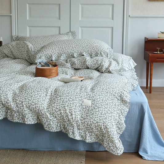 Blue Ditsy Floral Duvet Cover Set – Cottage Ruffle Style