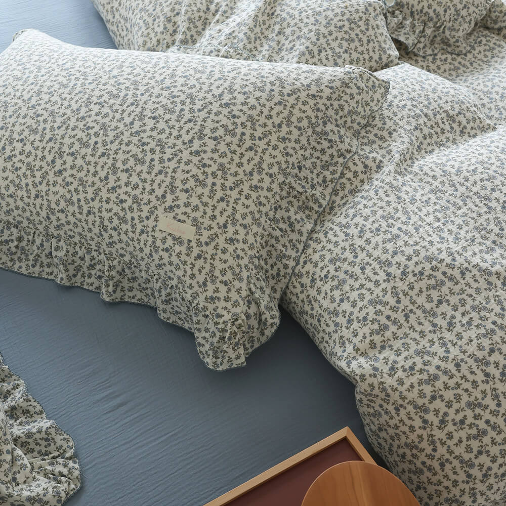 Blue Ditsy Floral Duvet Cover Set – Cottage Ruffle Style