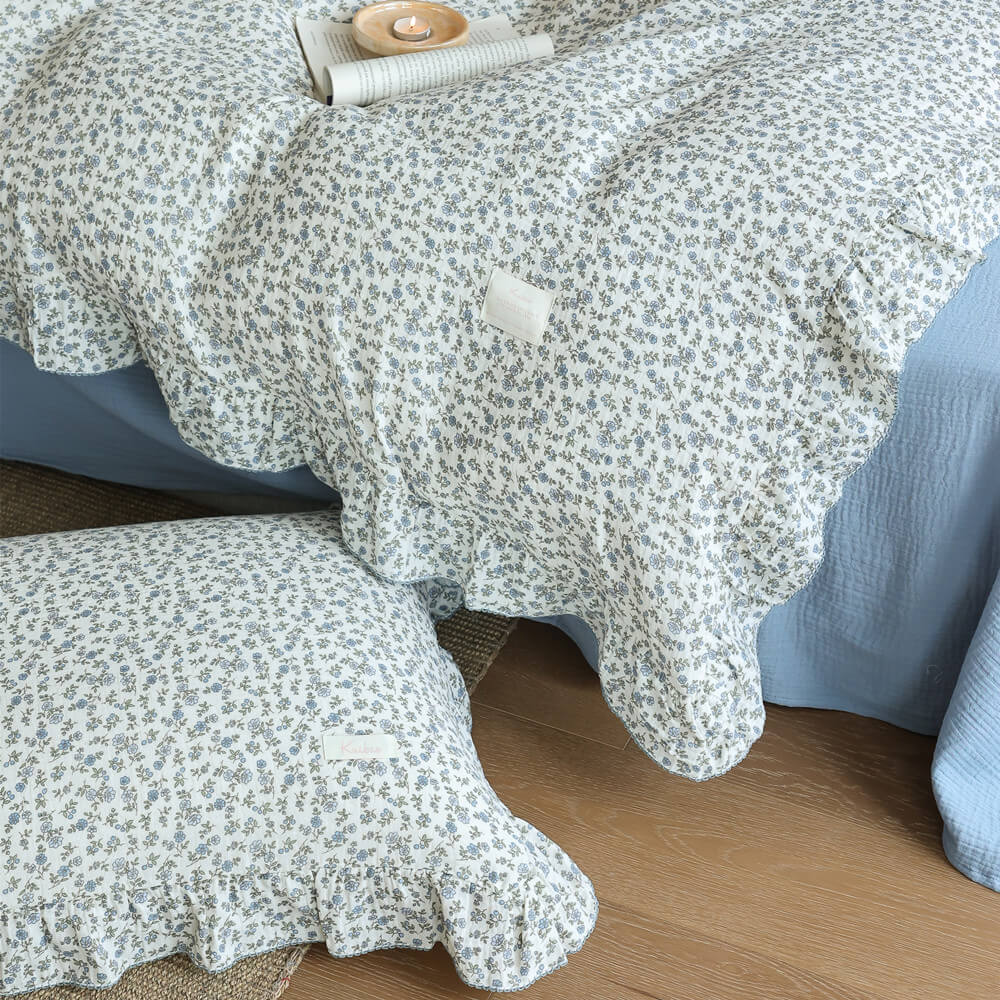 Blue Ditsy Floral Duvet Cover Set – Cottage Ruffle Style