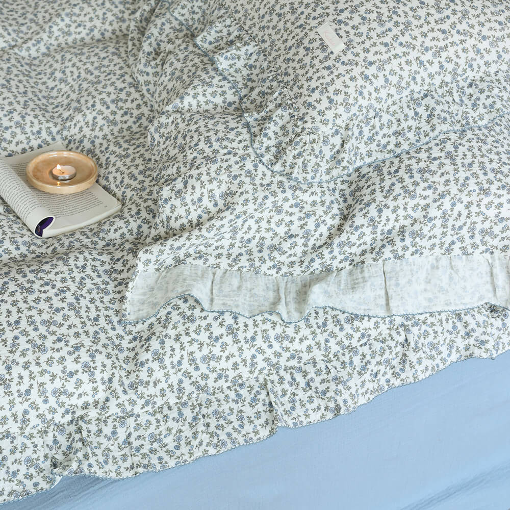 Blue Ditsy Floral Duvet Cover Set – Cottage Ruffle Style