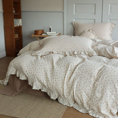 Cottagecore Floral Muslin Duvet Cover – Ruffled Bedding Set