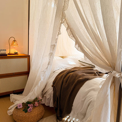 Cotton Linen Bed Canopy with Ruffles – Rustic Mosquito Net