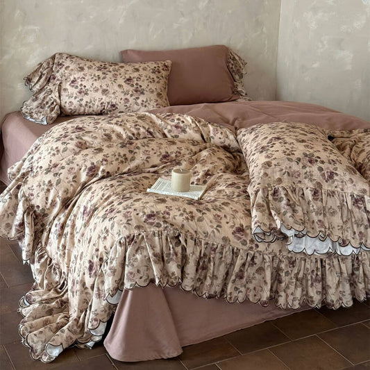 Vintage Rose Ruffle Bedding Set – Cottage Cotton Muslin