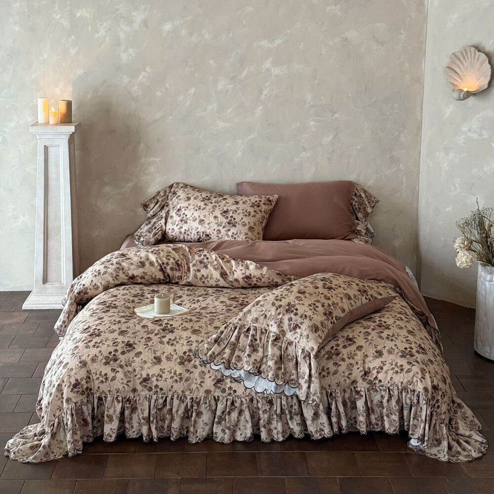 Vintage Rose Ruffle Bedding Set – Cottage Cotton Muslin