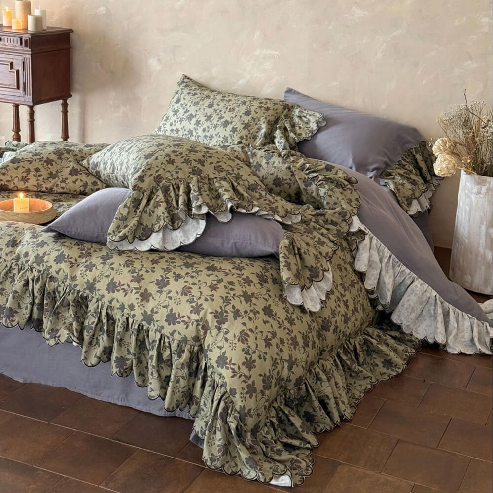 Vintage Rose Ruffle Bedding Set – Cottage Cotton Muslin