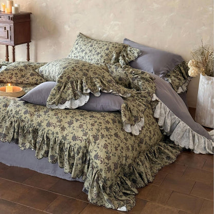 Vintage Rose Ruffle Bedding Set – Cottage Cotton Muslin