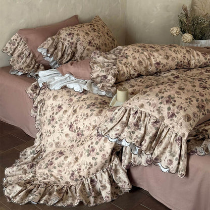 Vintage Rose Ruffle Bedding Set – Cottage Cotton Muslin